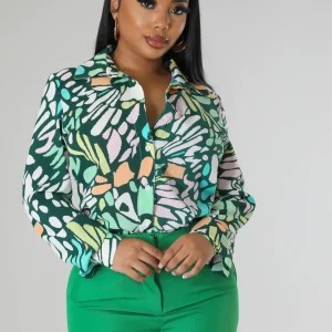 Chemise à manche longue fleurie non extensible