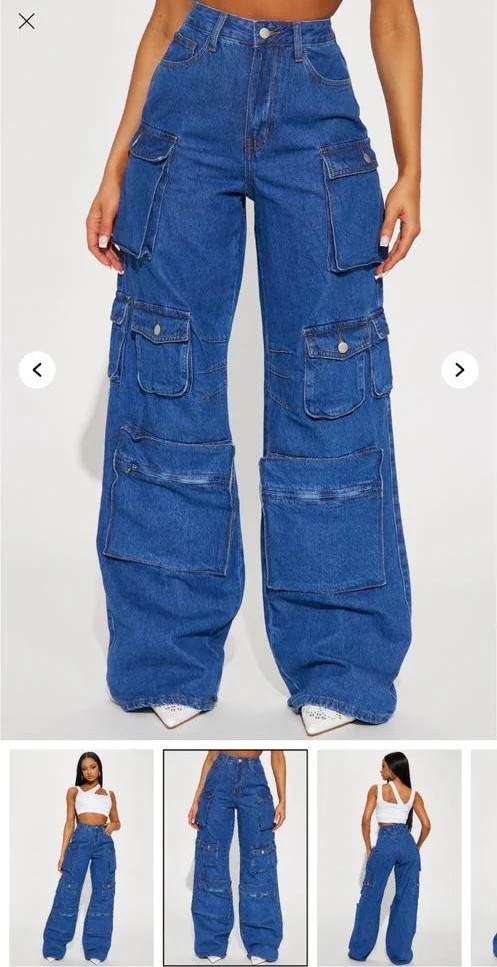 Jean Cargo 100% coton bas large – Image 2