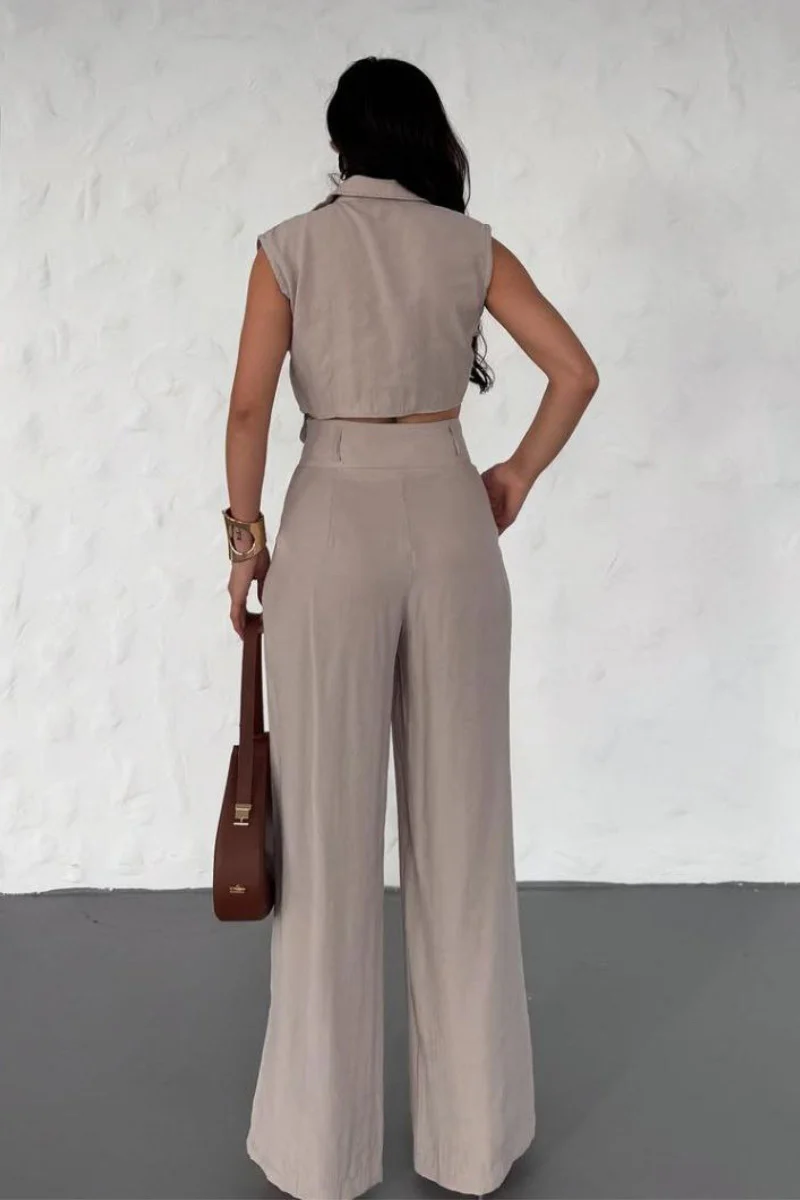 Ensemble pantalon style cargo et top boutonné – Image 2
