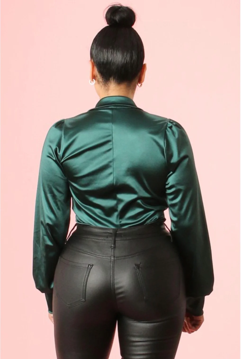 Body suit vert à manche longue bouton devant – Image 2