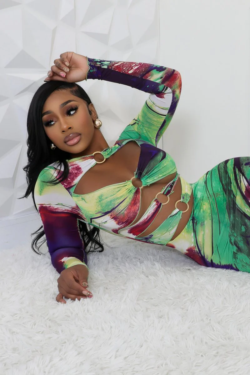 Robe longue encolure en cœur à manches longues – Image 3