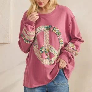 Chandail  mauve avec signe de paix floral vintage ST7449