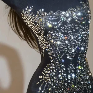 Salopette à strass sexy à manche longue