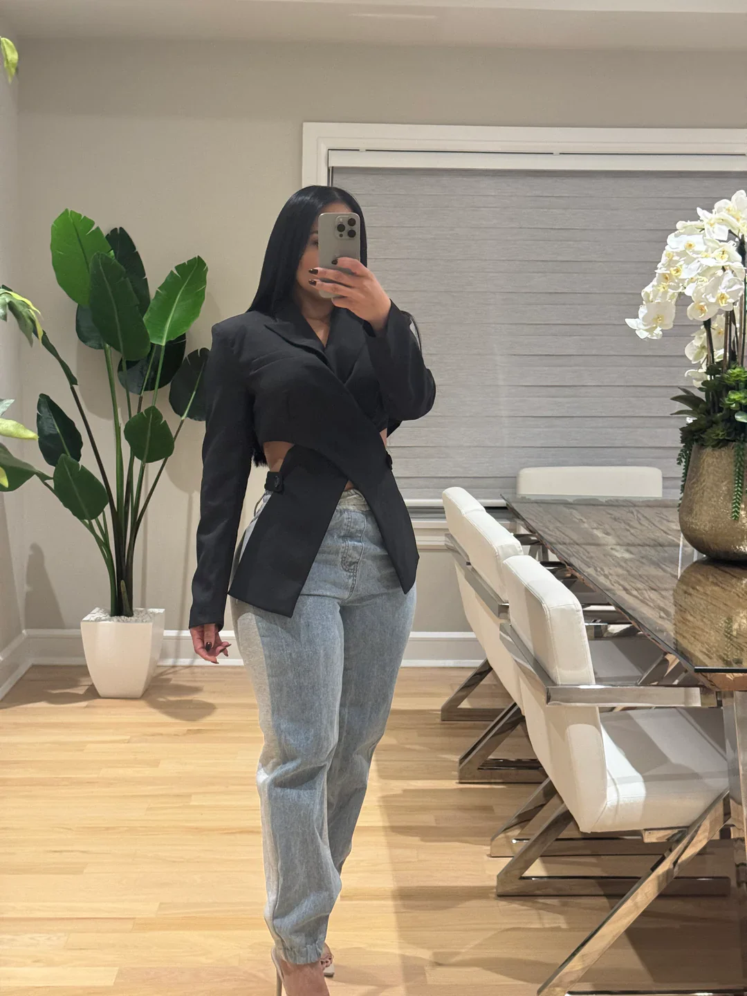 Blazer top à manches longue devant croisé