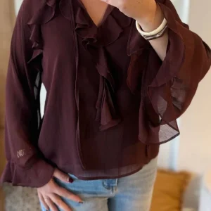 Blouse fluide chocolat à volants