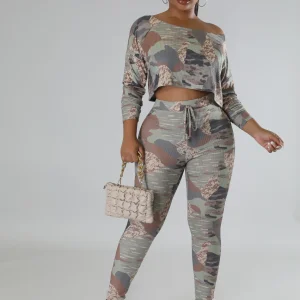Ensemble taille haute Nervuré legging top à manche longue