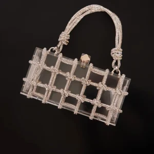 Sac à main acrylique à strass style boîte à noeud