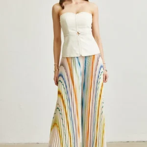 Ensemble pantalon top multicolore crème  bas large