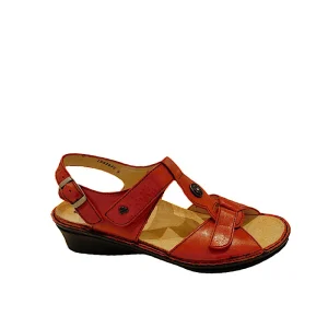 Sandales orthopédiques Finn Comfort Adana en cuir rouge tomate.