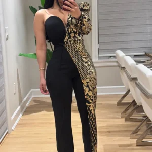 Combinaison à mode imprimé pailletée à une épaule