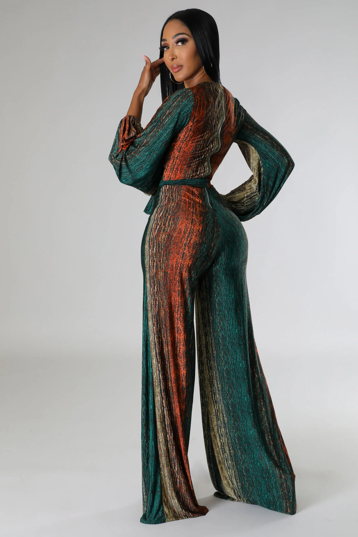 Combinaison demi-stretch à manche longue jambe large col V – Image 5