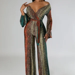 Combinaison demi-stretch à manche longue jambe large col V