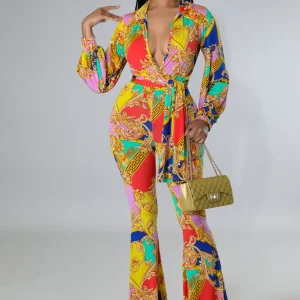 Fancy ensemble pantalon bodysuit imprimé