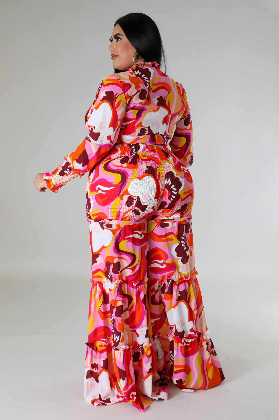 Ensemble 2 pièces Froufrous pantalon large taille haute et top à manche longue – Image 8