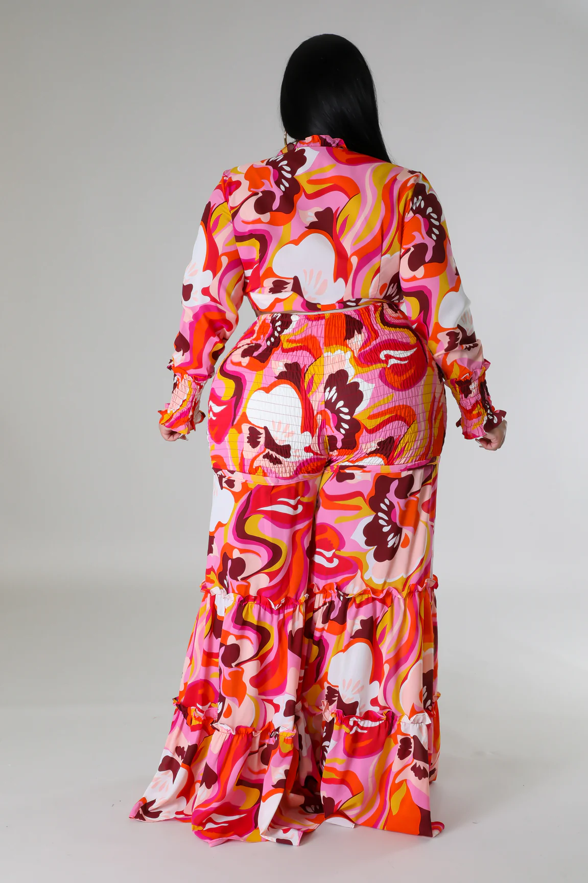 Ensemble 2 pièces Froufrous pantalon large taille haute et top à manche longue – Image 3