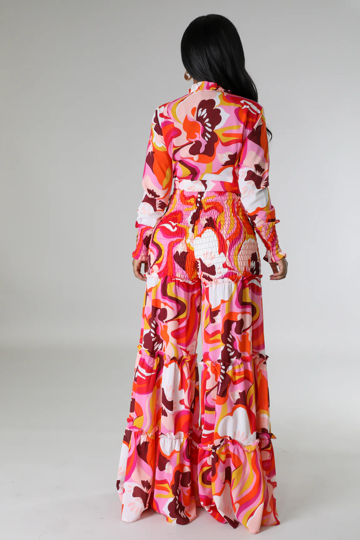 Ensemble 2 pièces Froufrous pantalon large taille haute et top à manche longue – Image 7