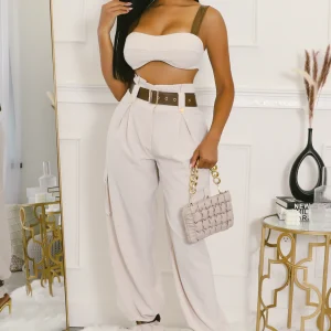 Ensemble pantalon taille haute top sans manche ceinture de cheville