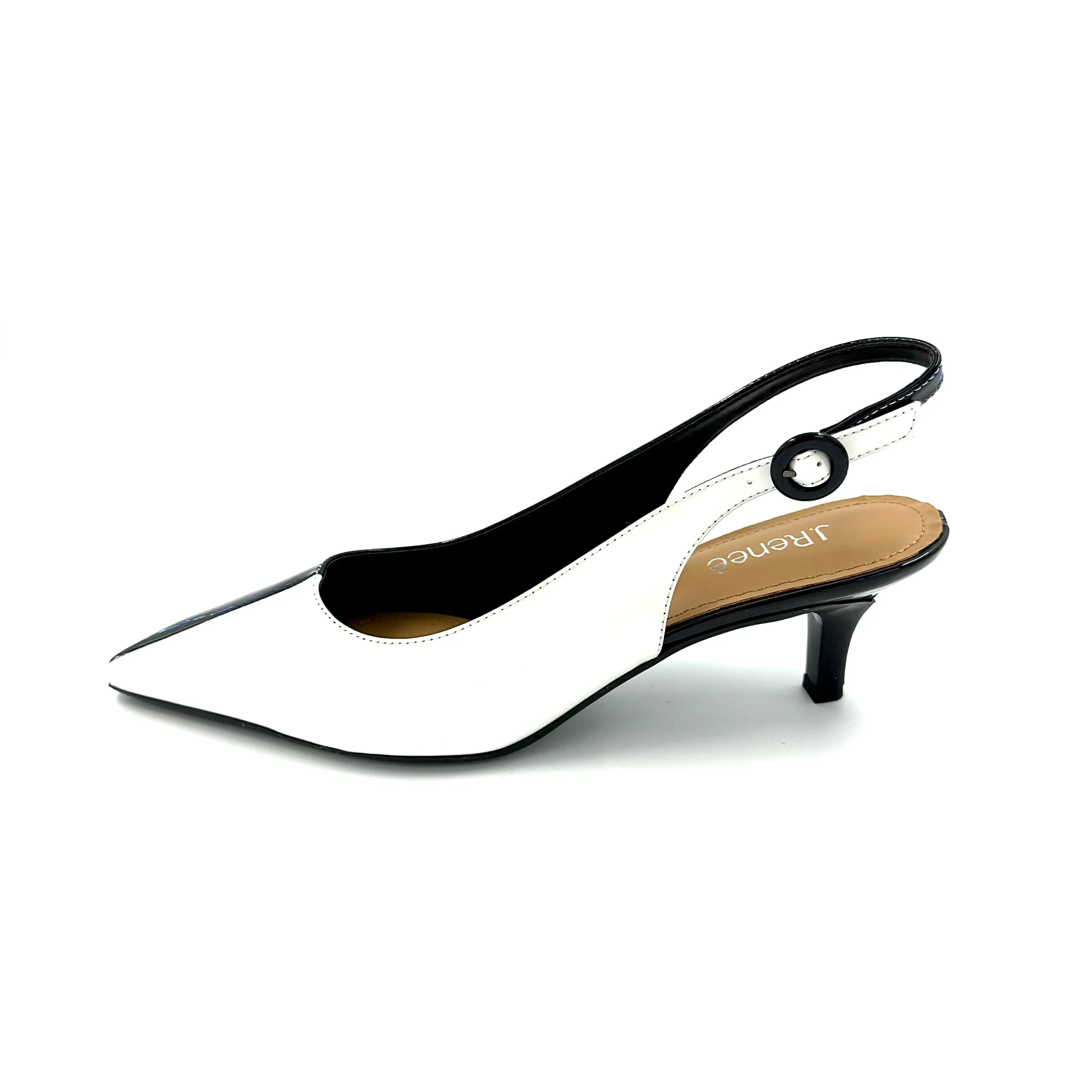 DISPONIBLE EN LIGNE SEULEMENT - J.RENEÉ - APHENA - SOULIERS À TALONS - WHITE/BLACK PATENT – Image 3