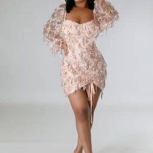 Robe de fête semi-extensible décolleté en Coeur paillettes