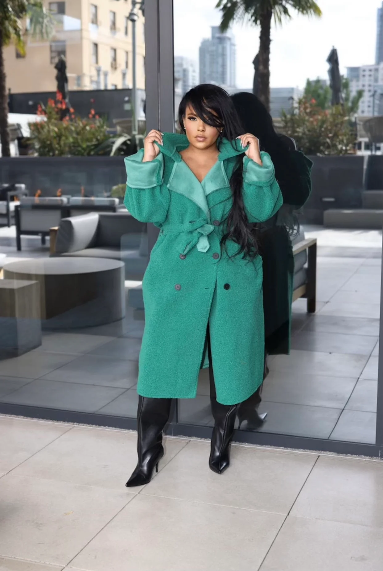 Manteau solide vert tendance mode – Image 3