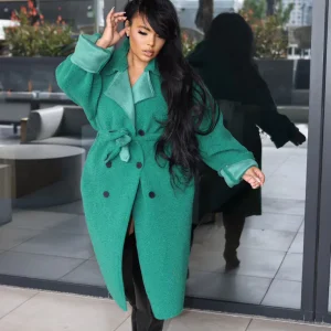 Manteau solide vert tendance mode