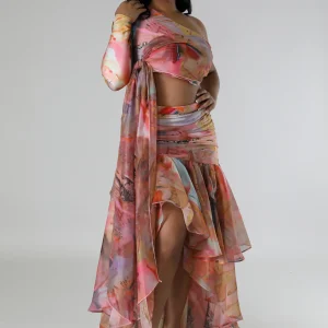 Ensemble jupe asymétrique et top manche longue fête