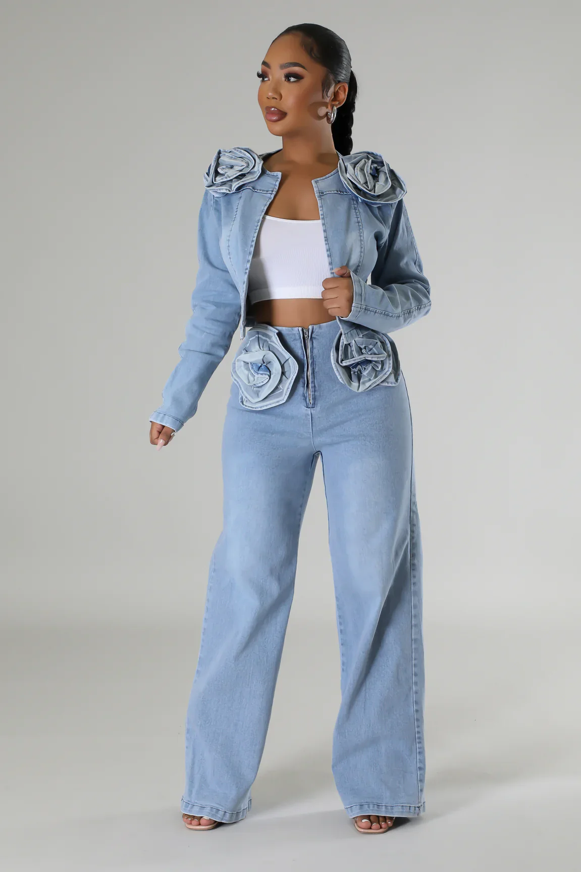 Ensemble jean pantalon non extensible et veste à manche longue