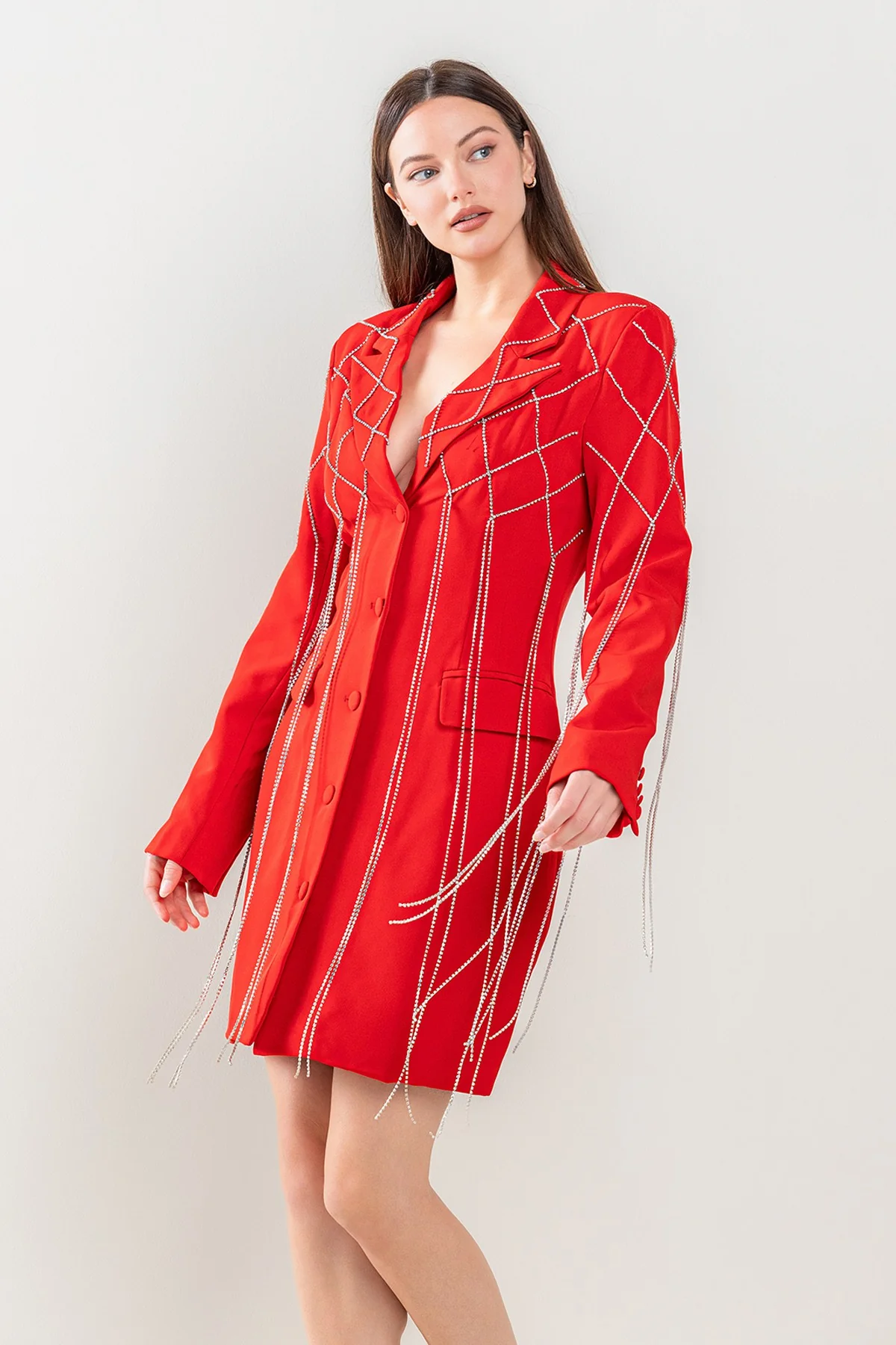 ROBE BLAZER À FRANGES EN CRISTAL ROUGE – Image 2