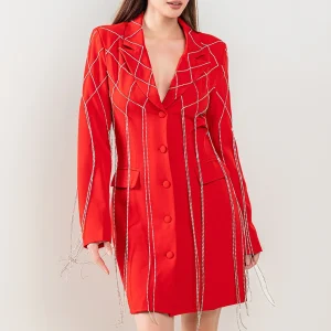 ROBE BLAZER À FRANGES EN CRISTAL ROUGE
