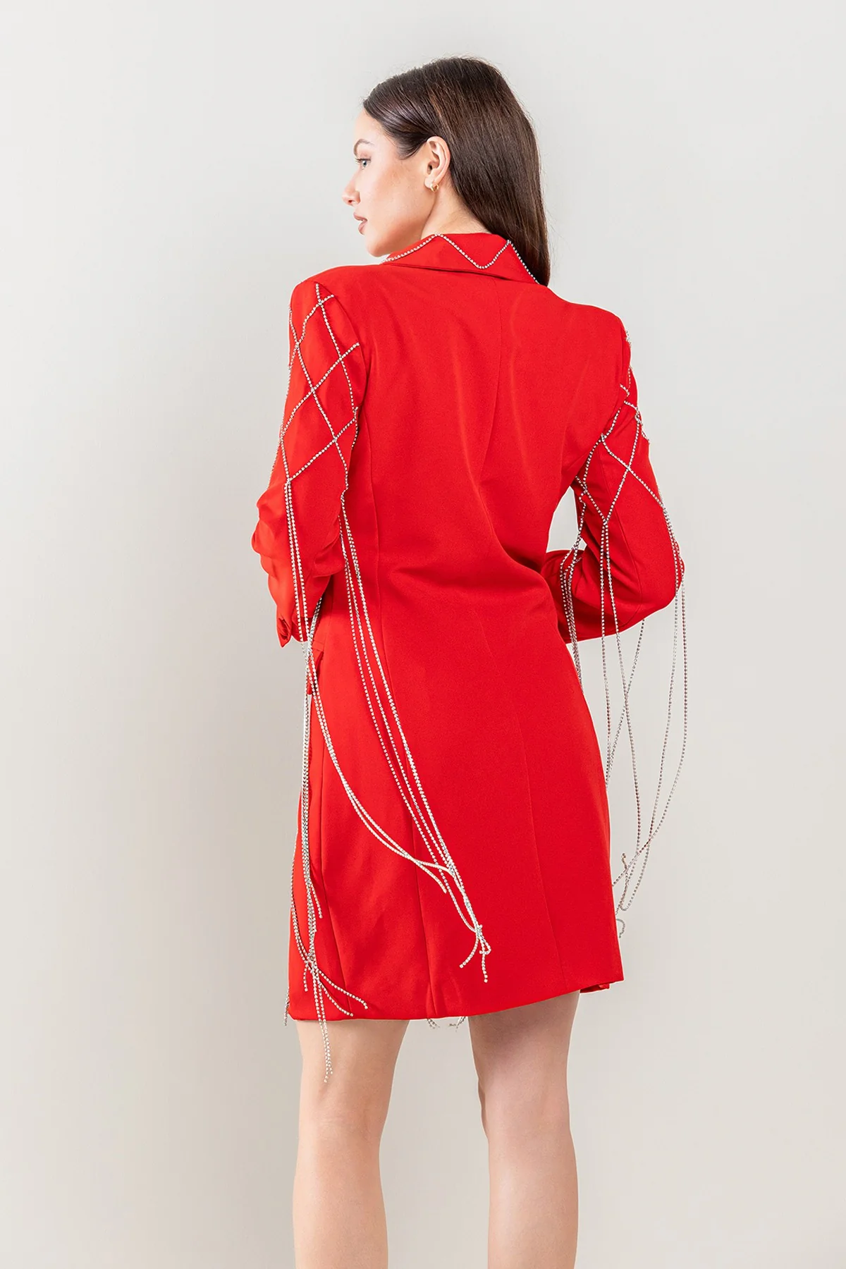 ROBE BLAZER À FRANGES EN CRISTAL ROUGE – Image 3