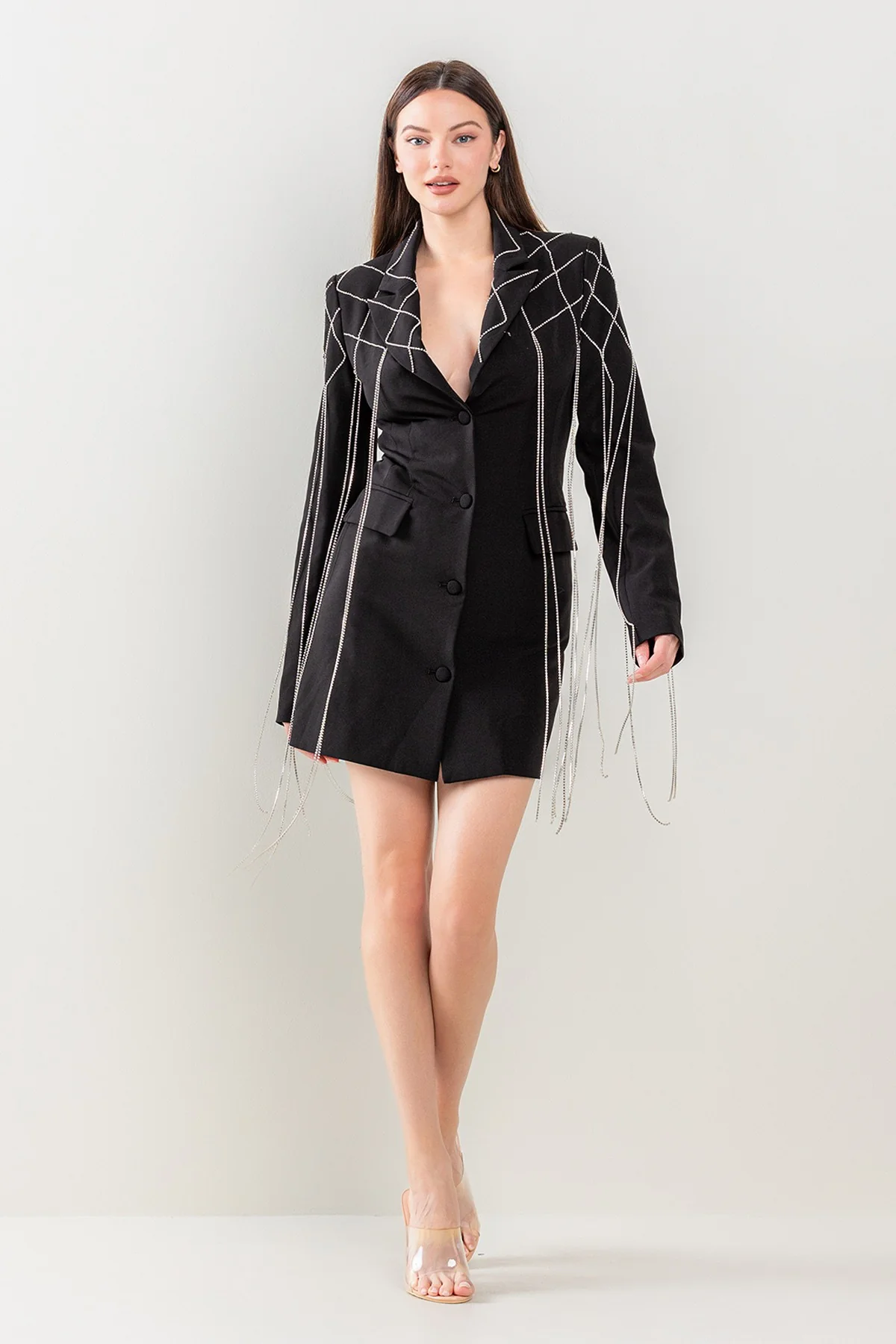 ROBE BLAZER À FRANGES EN CRISTAL ROUGE – Image 4