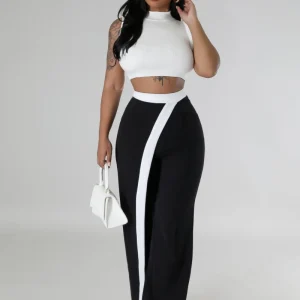 Pantalon extensible taille haute avec ceinture élastique