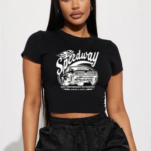 Tee-shirts ajusté long noir à imprimé Noir