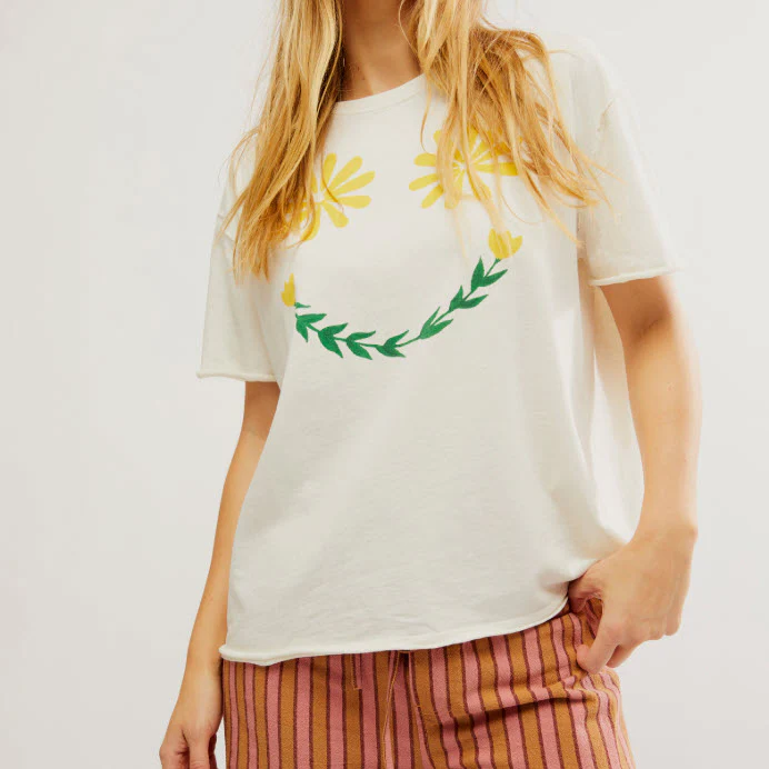CHANDAIL FEMME FREE PEOPLE SUNSHINE SMILES TEE OB1896771-1106 IVORY