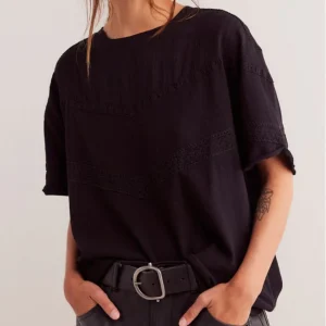 FREE PEOPLE - CHANDAIL COTON - DOROTHY TEE - OB2094333-0010 - BLACK