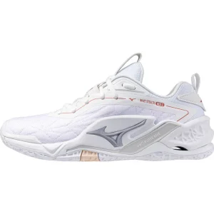 mizuno wave stealth neo 2 femme blanc gris bronze