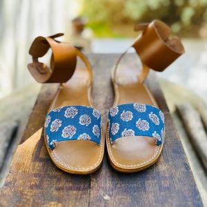 SANDALE DALILA EN CUIR NATUREL ET COTON LIN OLIVADES