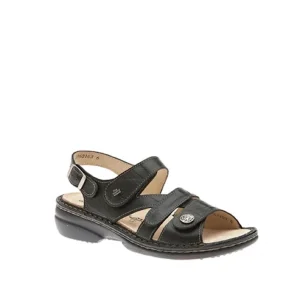 Sandales orthopédiques Finn Comfort Gomera en cuir noir.