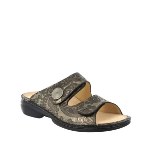 Sandales orthopédiques Finn Comfort Sansibar, en cuir bronze embossé.